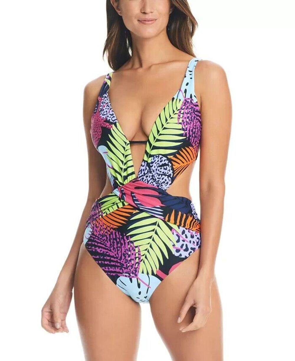 Bar III Women's Palm Prowl Cross-Front Monokini Size XL Swimsuit Tummy Toner NEW